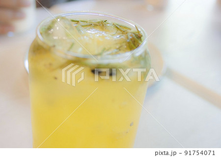 lemonade with lemongrass in a cafe in a glass glass lemonade with lemongrass in a cafe in a glass glass 91754071