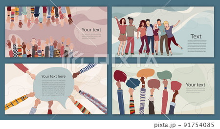 Volunteer people group concept. Editable template. Banner - Leaflet - poster. Hand-up multiethnic and multicultural people. Diversity. Hands in a circle holding speech bubble.Team concept Volunteer people group concept. Editable template. Banner - Leaflet - poster. Hand-up multiethnic and multicultural people. Diversity. Hands in a circle holding speech bubble.Team concept 91754085