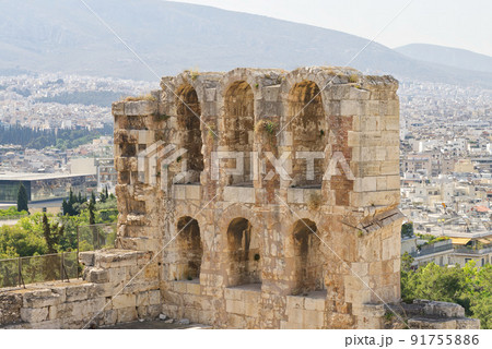 Ruins of temples on the Acropolis hill, Athens, Greece 91755886
