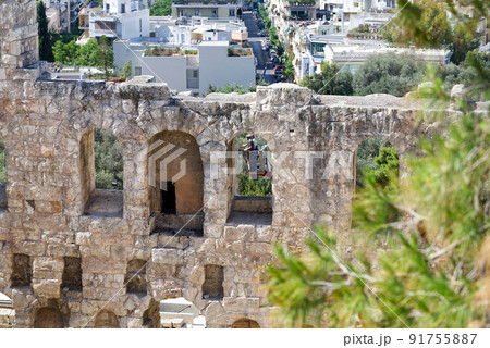 Ruins of temples on the Acropolis hill, Athens, Greece 91755887