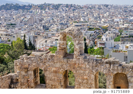 Ruins of temples on the Acropolis hill, Athens, Greece 91755889