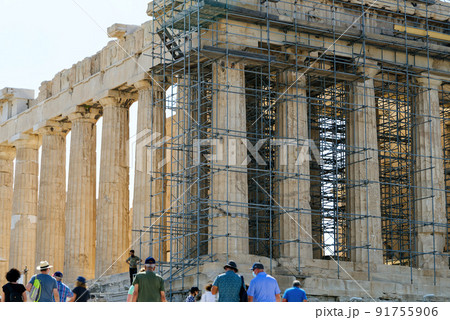 Ruins of temples on the Acropolis hill, Athens, Greece 91755906