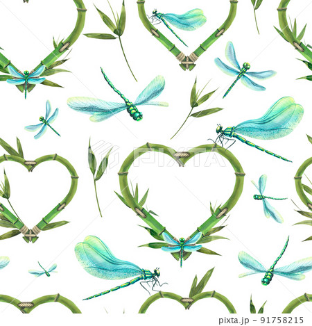 Watercolor Illustration Heart Shaped Bamboo のイラスト素材