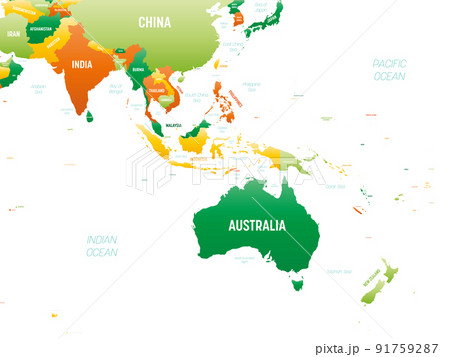 Australia and Southeast Asia detailed political map with lables 91759287