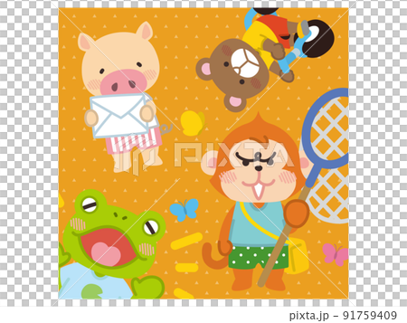 Animal character monkey pig bear frog Animal character monkey pig bear frog 91759409