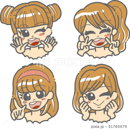 ポーズを取る女の子セット ポーズを取る女の子セット 91760979