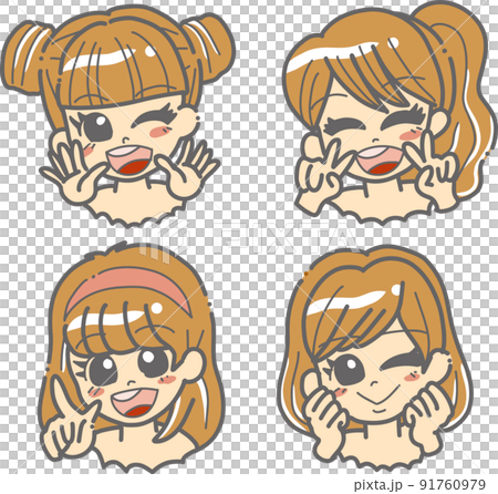 ポーズを取る女の子セット ポーズを取る女の子セット 91760979