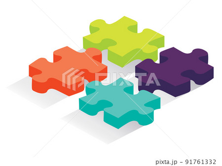 アイソメトリック ビビットでカラフルなジグソーパズルのピースのイラスト素材