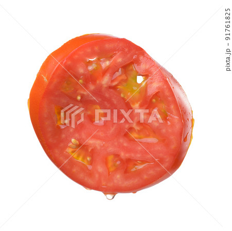 Round piece of red ripe tomato isolated on white background Round piece of red ripe tomato isolated on white background 91761825