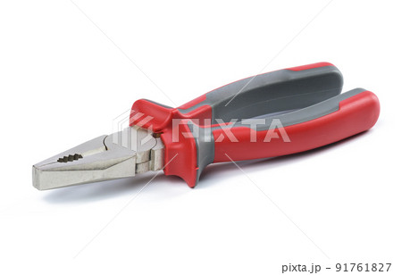 Metal pliers with plastic handle isolated on white background Metal pliers with plastic handle isolated on white background 91761827