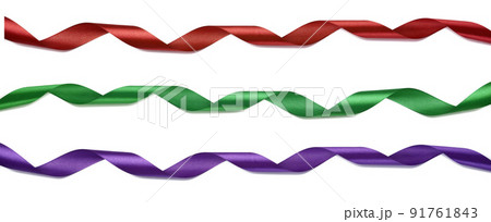 Twisted silk red, blue and purple ribbons for decoration 91761843