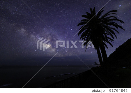 《宮崎県 日南海岸》 堀切峠から夏の天の川とヤシの木 《宮崎県 日南海岸》 堀切峠から夏の天の川とヤシの木 91764842