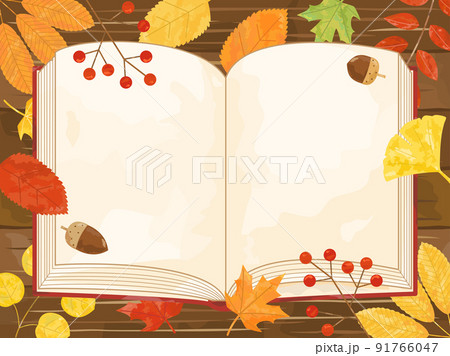 読書の秋をイメージした植物と本を組み合わせたイラスト 91766047