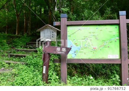 箱根町 箱根旧街道(旧東海道)の追込坂と観光案内板 箱根町 箱根旧街道(旧東海道)の追込坂と観光案内板 91766752