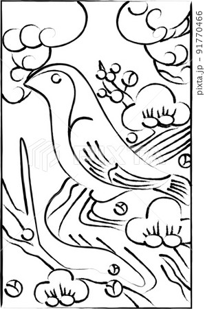 花札の筆書きイラスト 鶯 如月 梅 2月 梅に鶯 花札の筆書きイラスト 鶯 如月 梅 2月 梅に鶯 91770466