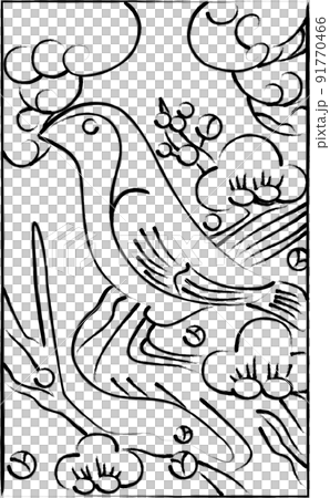 花札の筆書きイラスト 鶯 如月 梅 2月 梅に鶯 花札の筆書きイラスト 鶯 如月 梅 2月 梅に鶯 91770466