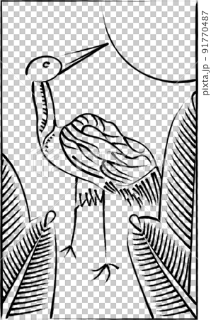 花札の筆書きイラスト　睦月　松　鶴　1月　松に鶴 91770487