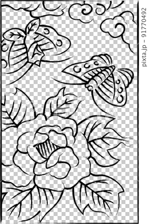 Hanafuda 刷插圖 Minazuki 牡丹蝴蝶六月牡丹蝴蝶 91770492