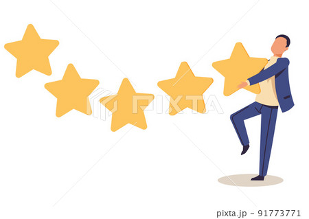 Customer rating. People with stars. Clients satisfaction. Consumer survey. Standing man with grade icons. Service evaluation ranking. User questionnaire. Vector review and feedback concept 91773771