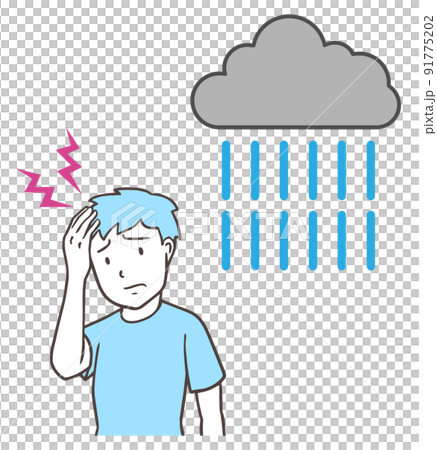 Men with headaches on rainy days, cyclone headaches, weather pains, simple 91775202