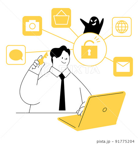 ネットのパスワードを使いまわすビジネスマン 91775204