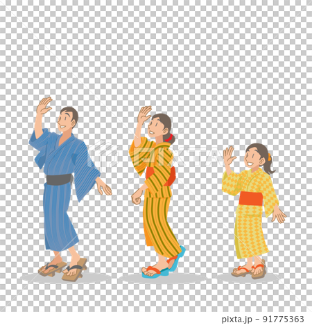 穿著浴衣享受盆舞的父母和孩子 91775363