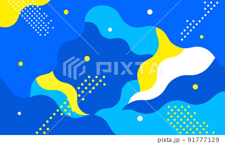 青い曲線が波打つポップな背景素材。 91777129