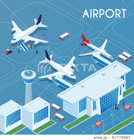 Airport Outdoor Isometric Illustration 91778965
