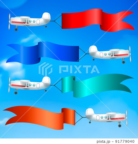 Airplanes Flags Banners Realistic 91779040