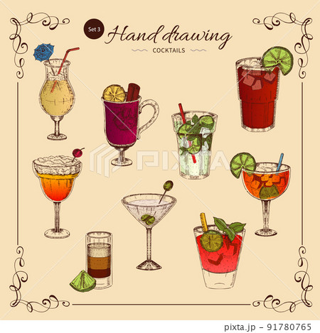 Alcoholic Drinks Colored Collection 91780765