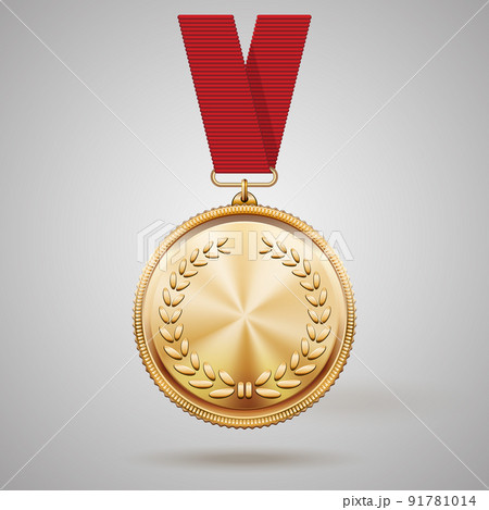 Vector gold medal on red ribbon 91781014