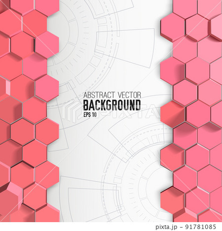 Pink Hexagons Background With Engineering Drawings 91781085