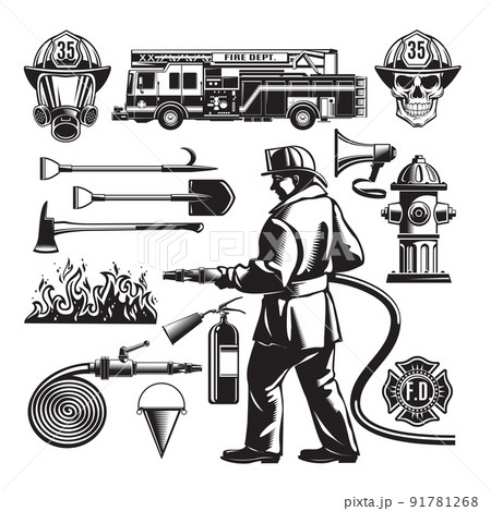 Vintage Firefighting Elements Set Vintage Firefighting Elements Set 91781268