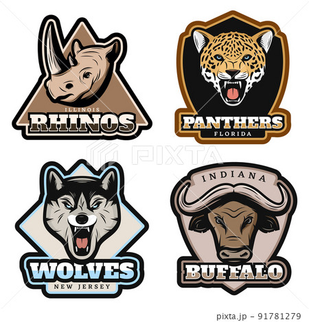 Vintage Colorful Animals Emblems Set 91781279