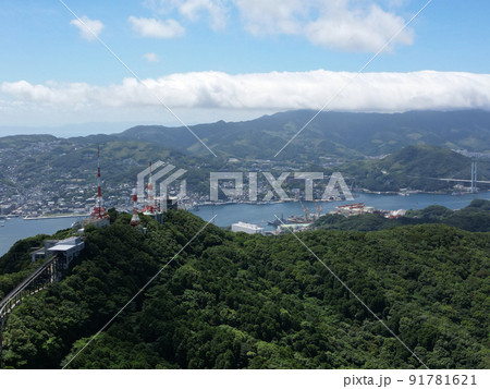 稲佐山展望公園の上空から展望台の空撮 91781621