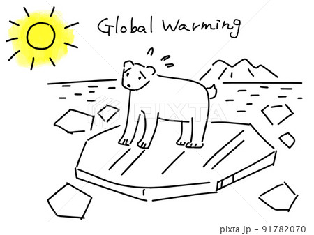地球温暖化のシンプル線画イラスト 地球温暖化のシンプル線画イラスト 91782070