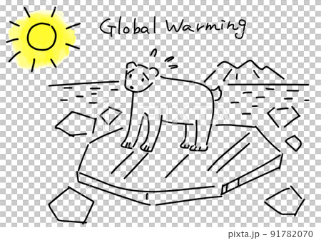 地球温暖化のシンプル線画イラスト 地球温暖化のシンプル線画イラスト 91782070