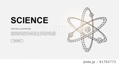 Atom 3d low poly symbol for landing page template. Atomic neutron design illustration. Polygonal Molecule illustration for homepage design, adv page 91783773
