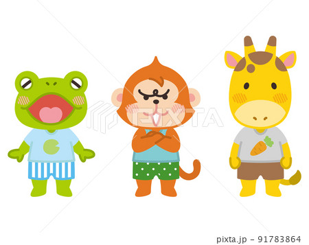 動物キャラクター　カエル　サル　キリン 91783864