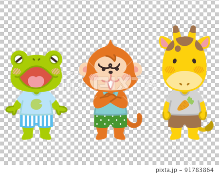 動物キャラクター　カエル　サル　キリン 91783864