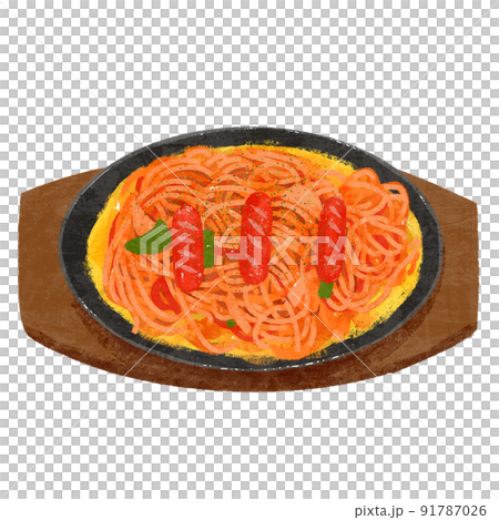 手描きイラスト ミニ色紙 夏喫茶/ナポリタン 昔ながらの喫茶店の