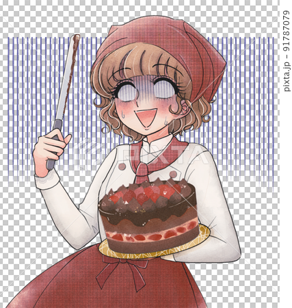 女孩卡通風格插圖素材·不會切蛋糕的女孩 女孩卡通風格插圖素材·不會切蛋糕的女孩 91787079