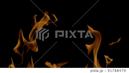 Fire Flames Igniting And Burning, Fiery orange glowing. Abstract background on the theme of fire. Real flames ignite. Royalty high-quality free stock image overlay flames isolated on black background 91788479