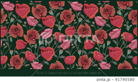 Seamless pattern illustration Poppy flowers art 91790580