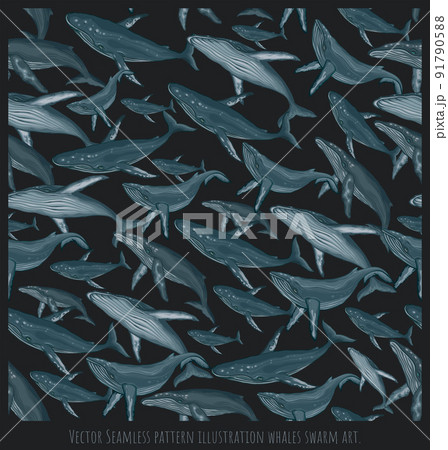 Seamless pattern illustration whales swarm art 91790588