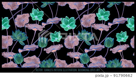 Vector seamless pattern illustration blooming lotus art Vector seamless pattern illustration blooming lotus art 91790662