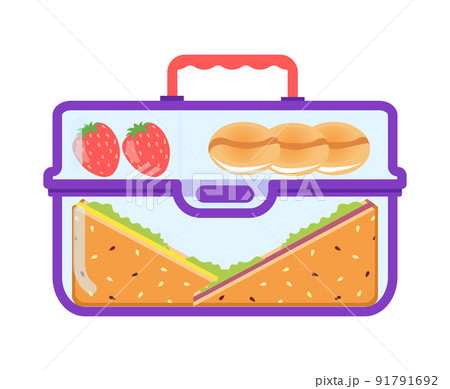 Lunch box with school meal cartoon fruit,... - Stock Illustration  [91791692] - PIXTA