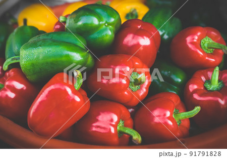 Group of red , green and yellow bell peppers. Group of red , green and yellow bell peppers. 91791828