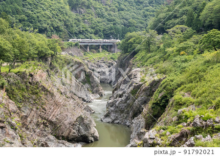 【高山本線】飛水峡を駆け抜ける列車 91792021