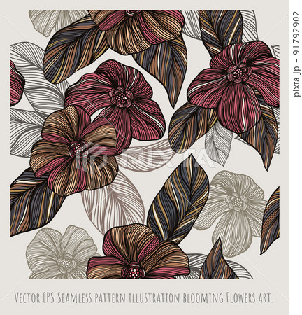 Seamless pattern overlapping illustration blooming Flowers art. Seamless pattern overlapping illustration blooming Flowers art. 91792902